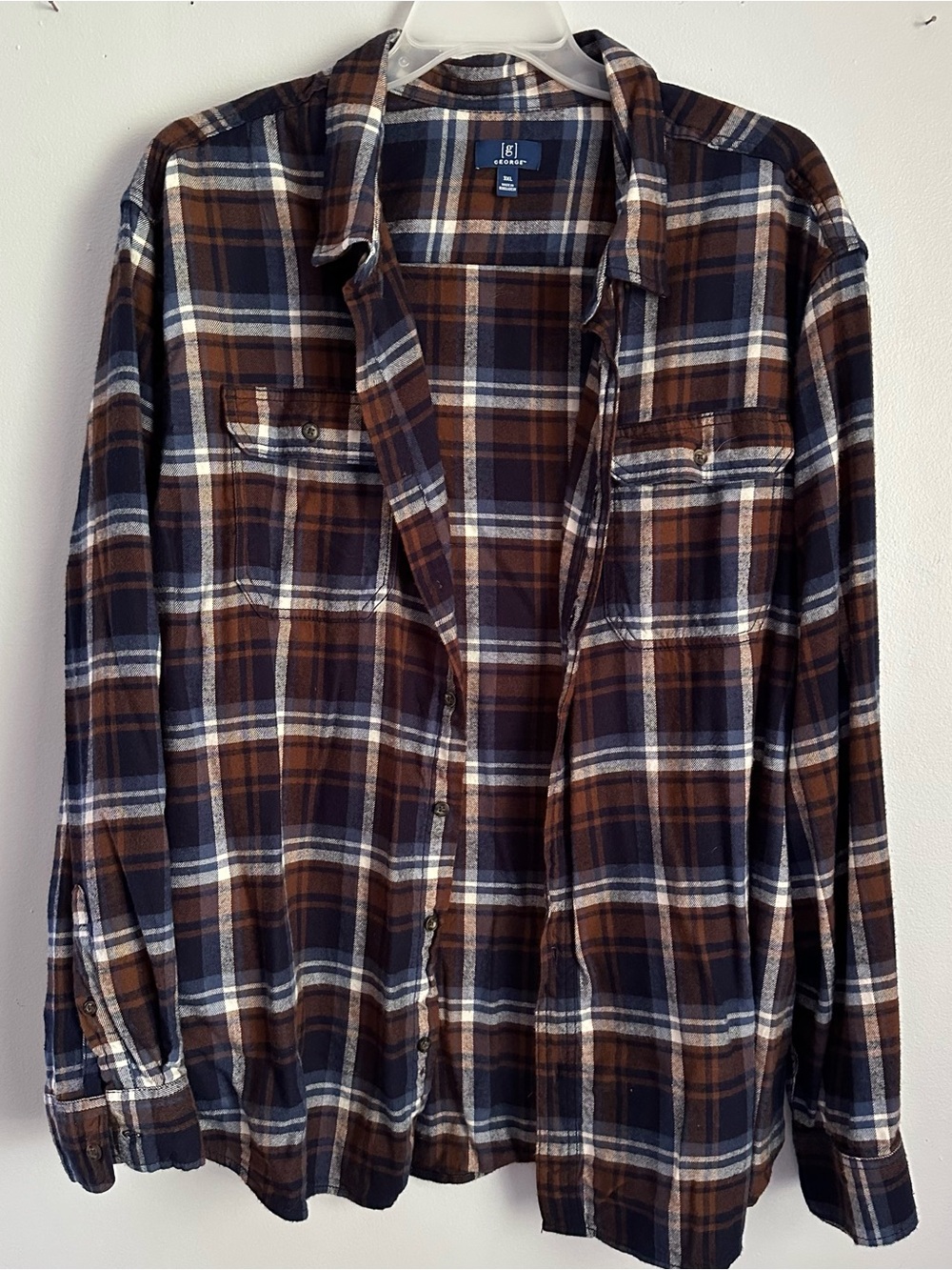 Men’s 3XL fall flannel button up George shirt brown and navy